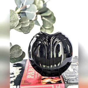 Vase Vintage 80s Round Black Vase Post Modern Sleek Modernist Home Decor